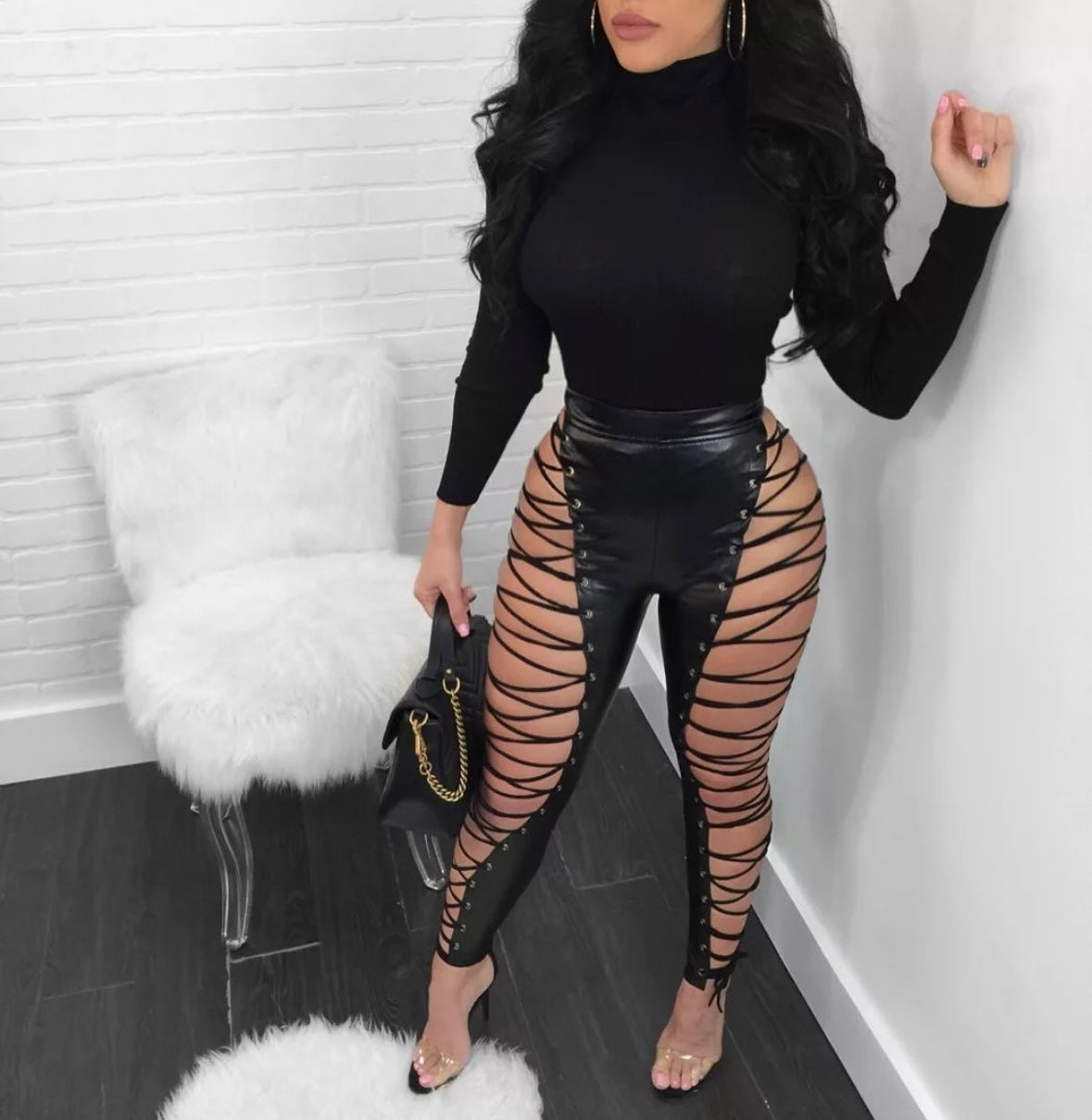 Criss Cross Leather Faux Pants